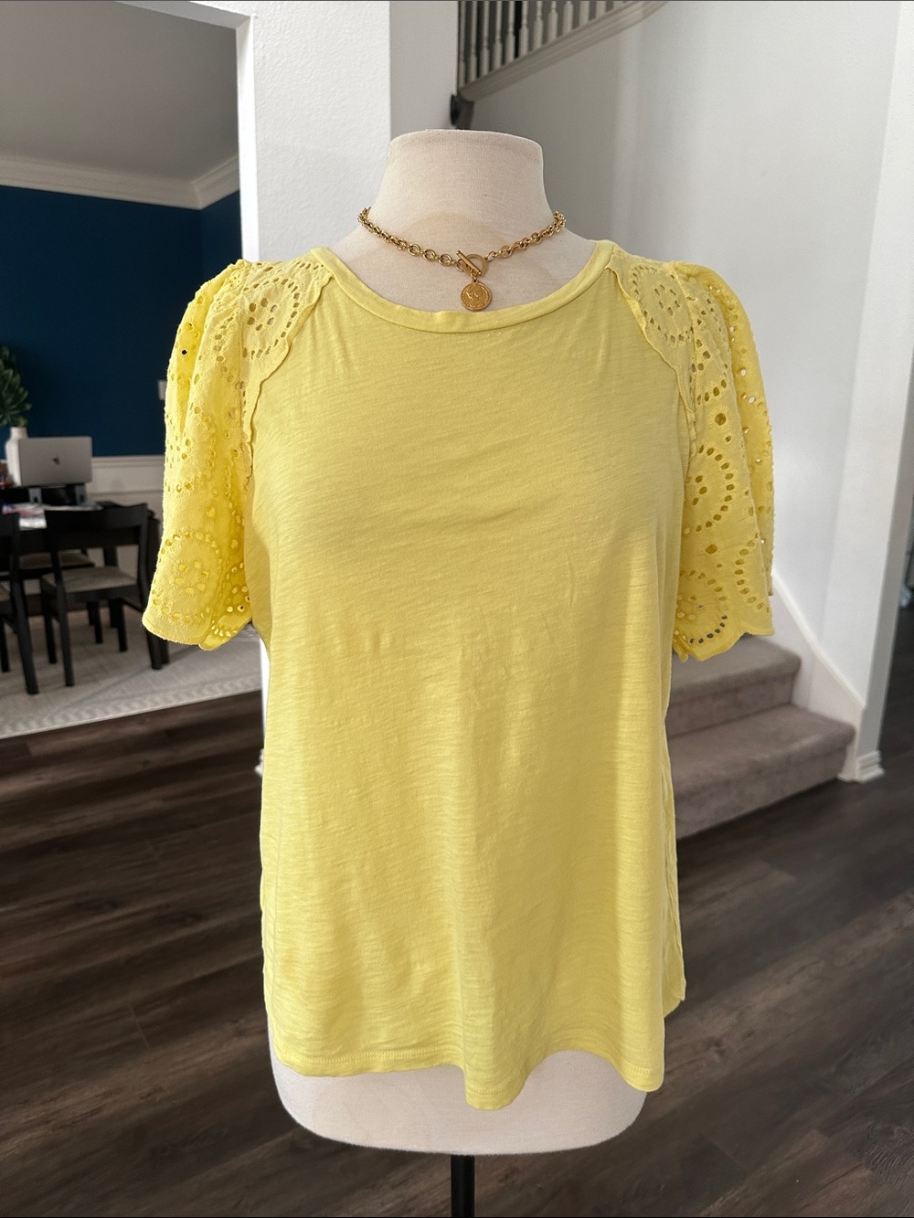 LOFT Sunny Yellow Eyelet Sleeve Tee